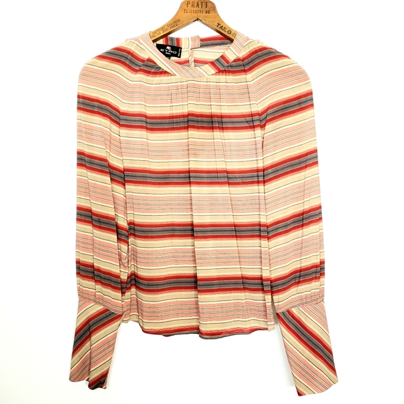 ETRO Milano Striped Puffy Sleeve Pullover Blouse